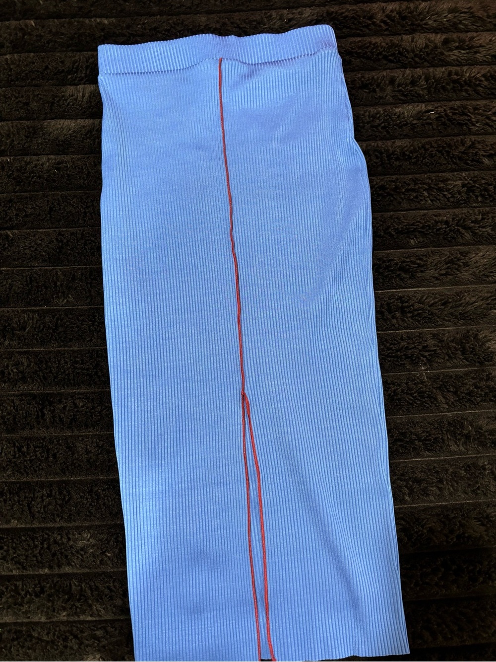 Zara Light Blue Ribbed Skirt with Red Center Seam